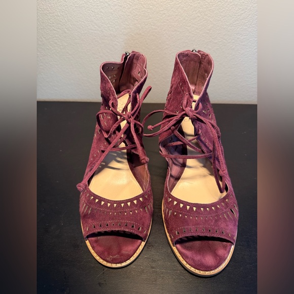 Vince Camuto Tarita Cutout Lace Up Burgundy Suede Open Toe Heel Sandal Women 10 - Picture 7 of 7
